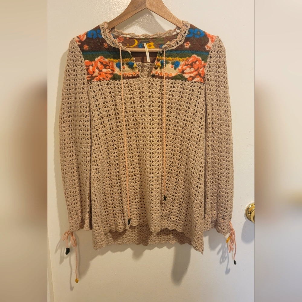 Free People XS Crocheted Peasant Sweater